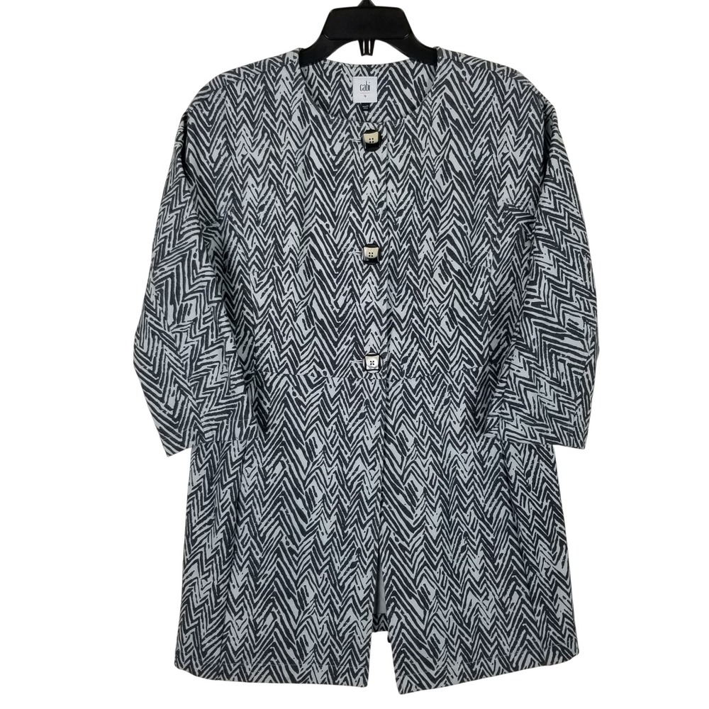 Cabi Jacket Top Women Large Black White Chevron Zig Zag Button Up 3034
